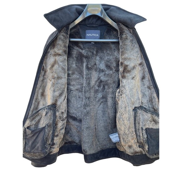 Nautica Mens Black Faux Suede Faux Fur Heavy Weight Jacket Lined Pockets Size L - Picture 3 of 7